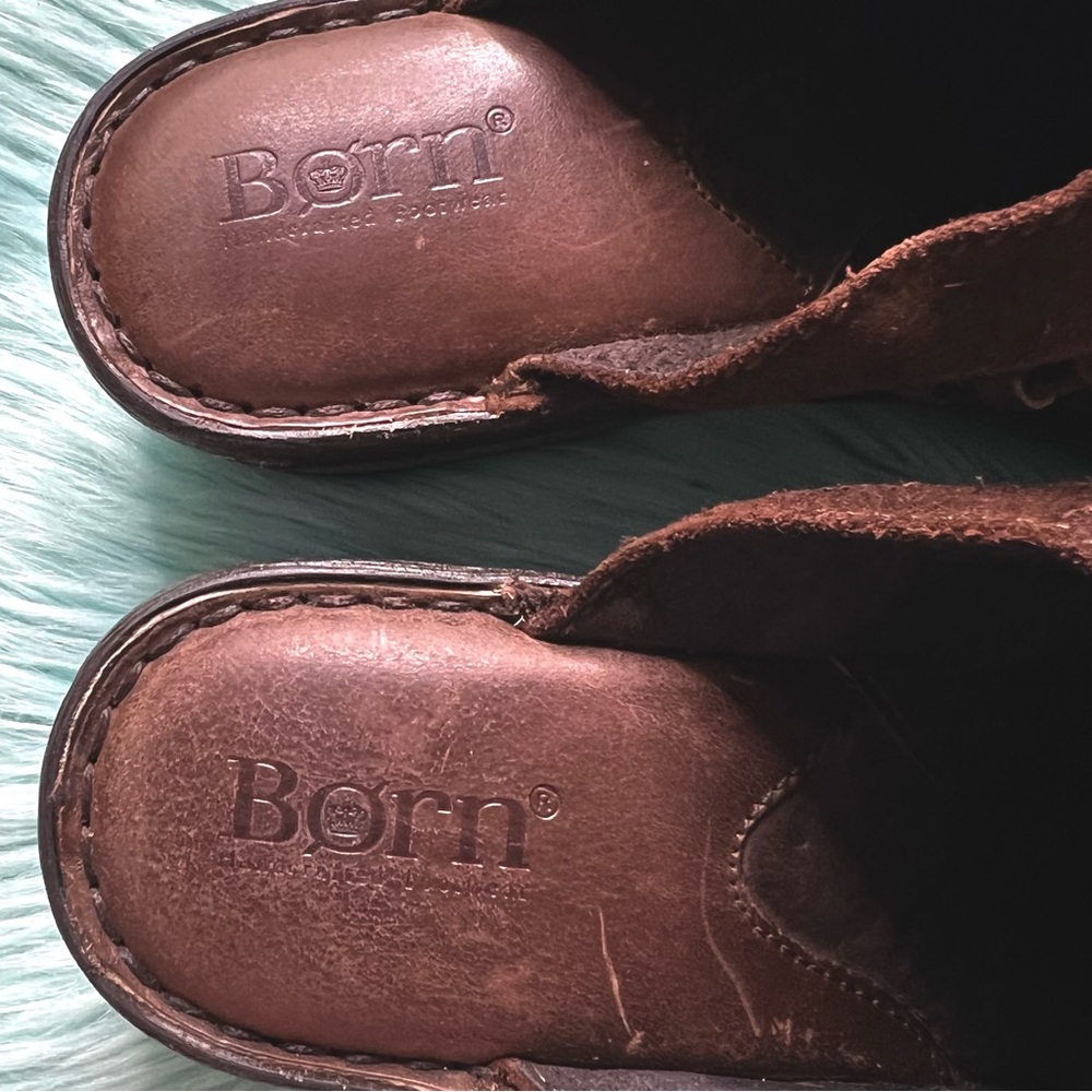 Born Brown LEATHER Clogs Womens Slip On Artisan Comfort Mules - Picture 9 of 16